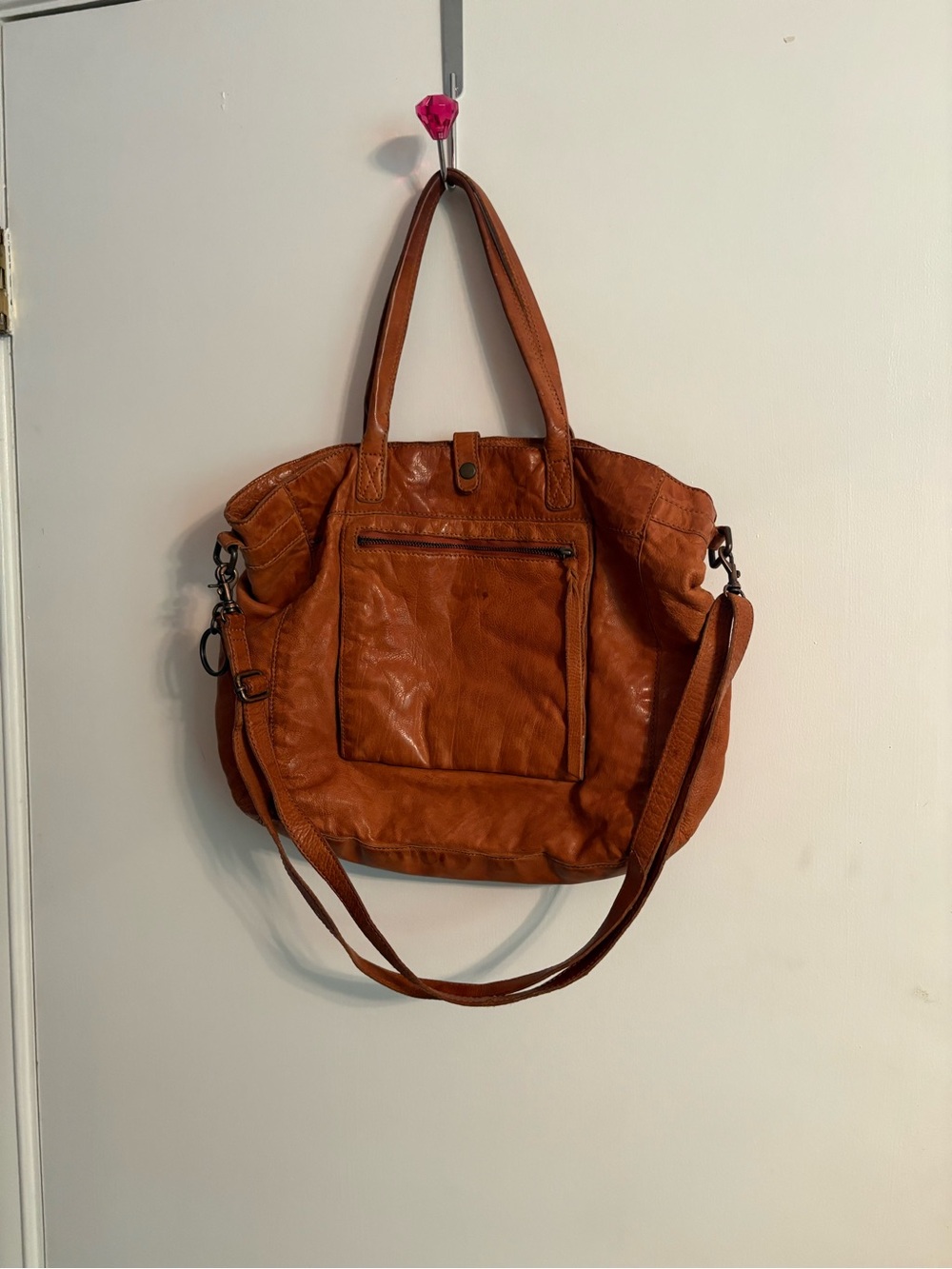 FRYE AND CO. Rust Brown Leather Shoulder Tote with Front Zip Pocket